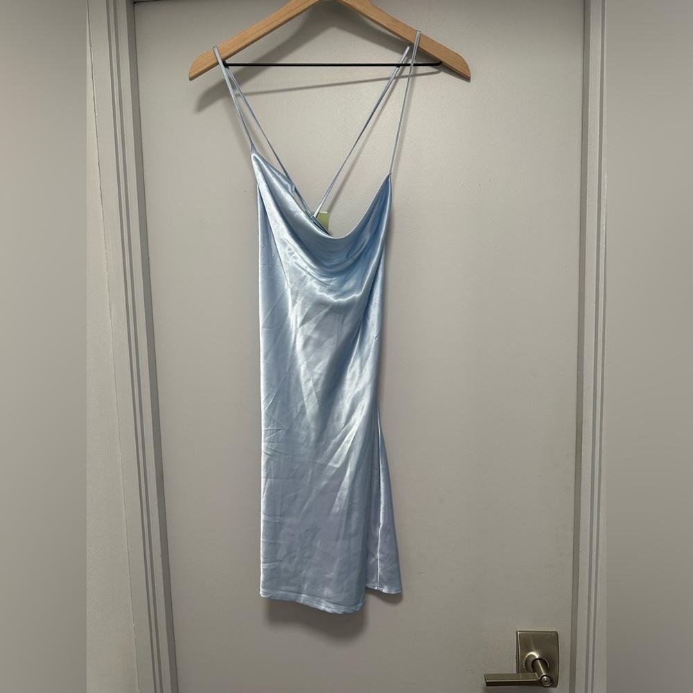 H&M NWT Satin Cowl Slip Dress in Light Blue